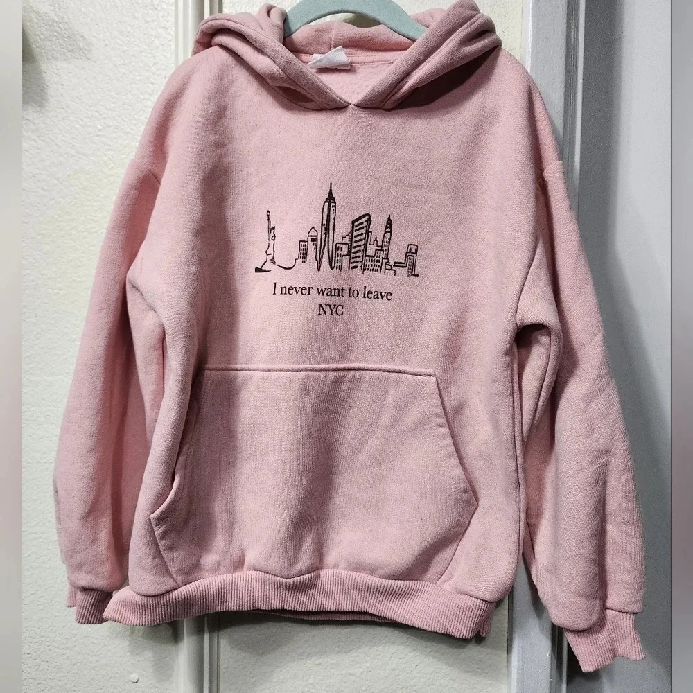 ZARA Girls Pink I Never Want to Leave NYC Fleece Lined Hoodie - Size 8